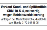 Verkauf Sand- und Splittmühle SBM 10-5-4