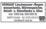 Tanks f. Löschwasser, Regenwasser, Heizöl, Diesel / Wärmespeicher / Silos